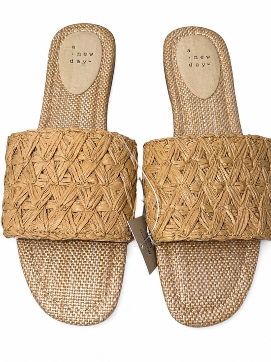 a new day Shoes - A New Day Raffia Woven Slide Sandals Tan Neutral Summer Flats Size 9.5 NWT